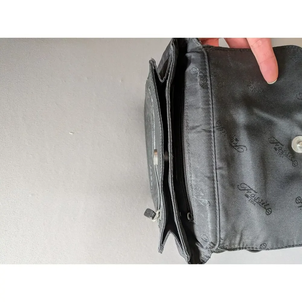 Fossil Black Leather Organizer Crossbody Bag Wallet Purse